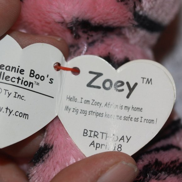 Ty Beanie Boos ZOEY The Pink With Black Stripes Zebra Boo 6" NWT (Creased) - Picture 3 of 3